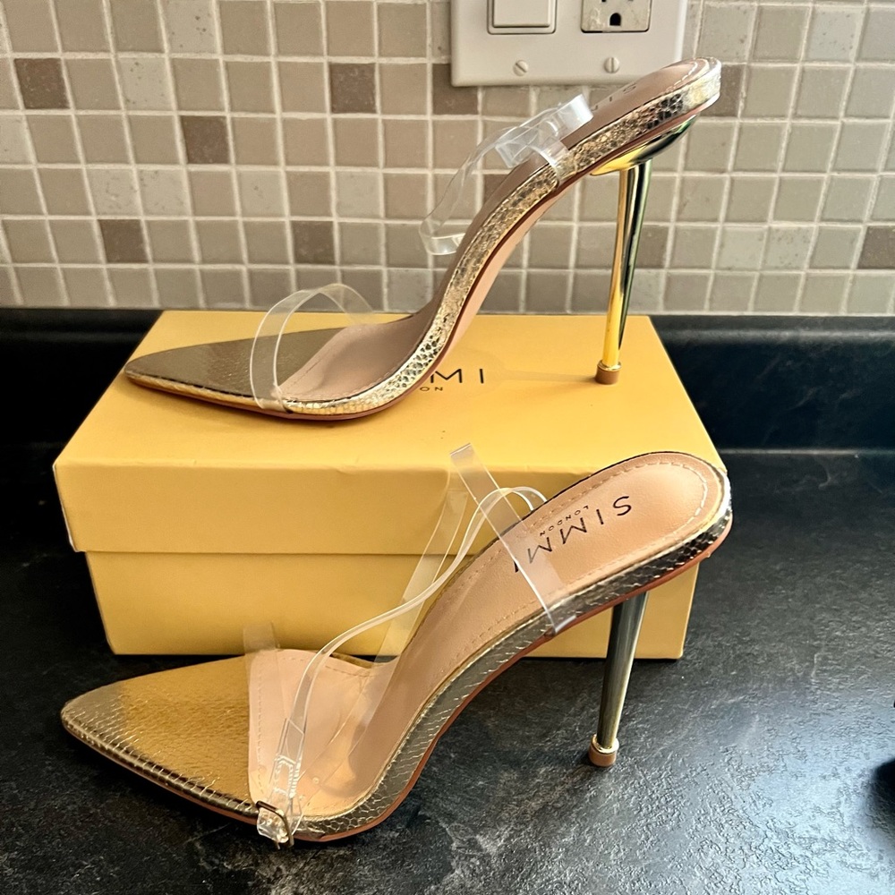 Simmi London Gold/Clear Strap Heels